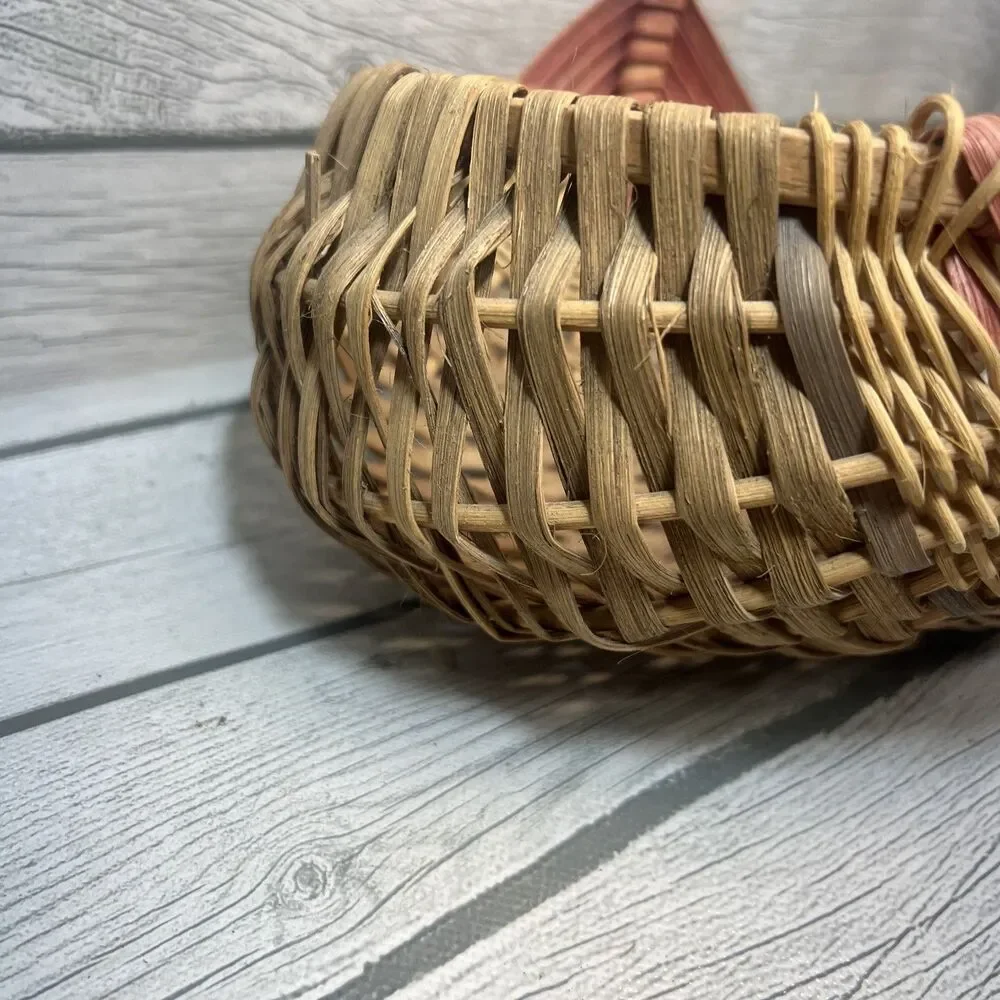 Southern Style Buttocks Basket, Woven Wood, Handle, Egg Gathering Signed